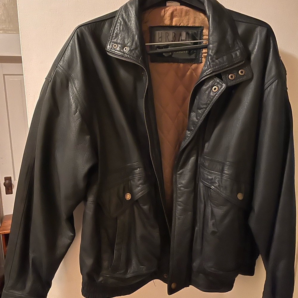 Urban Equipment black leather winter coat XL size